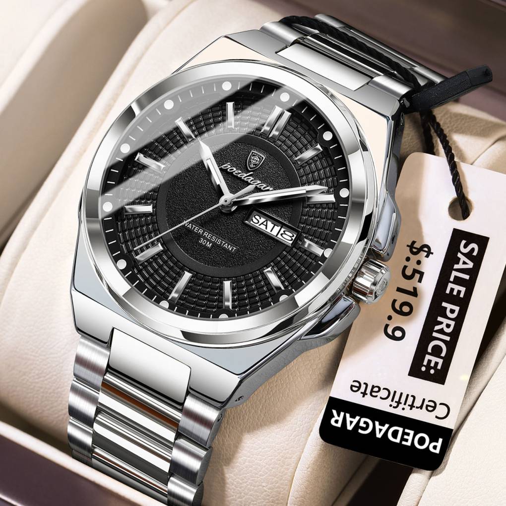 Poedagar 896 CH For Men - Silver Black