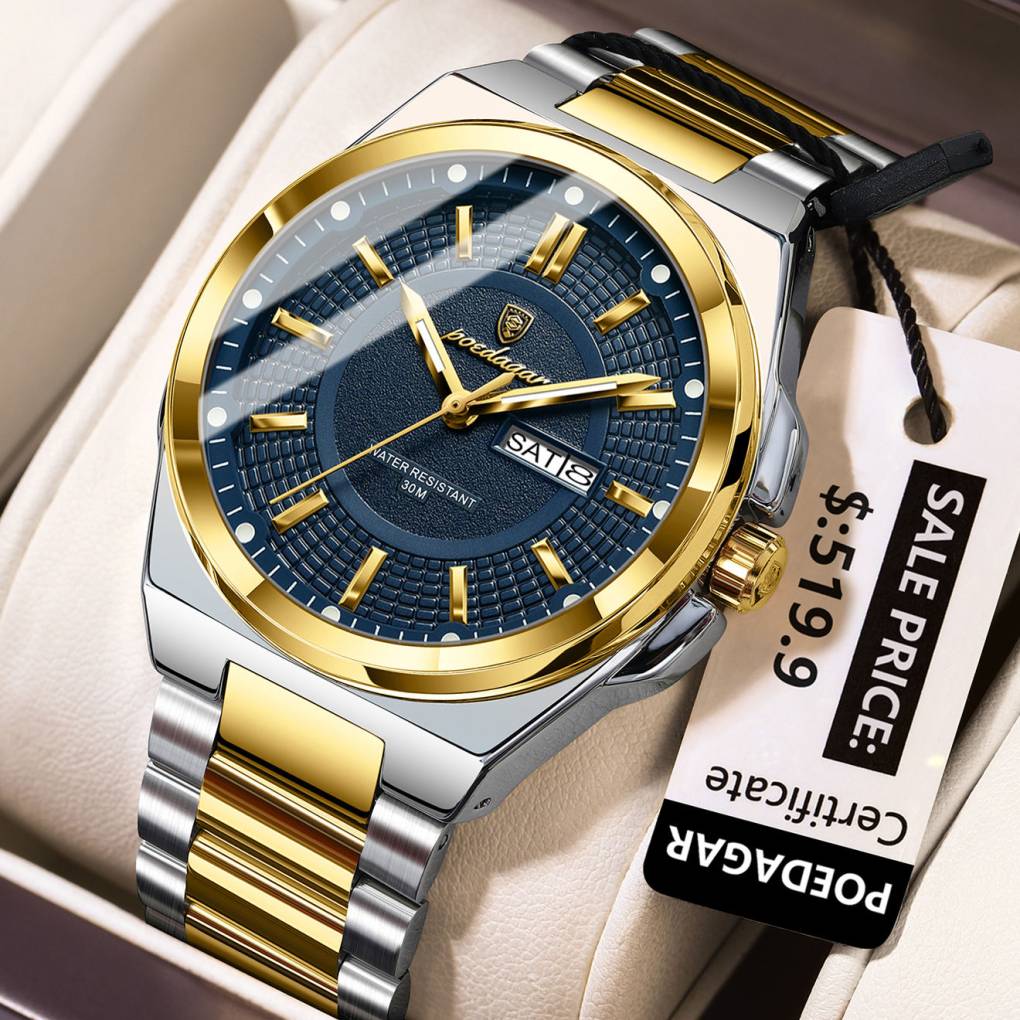 Poedagar 896 CH For Men - Silver Gold Blue