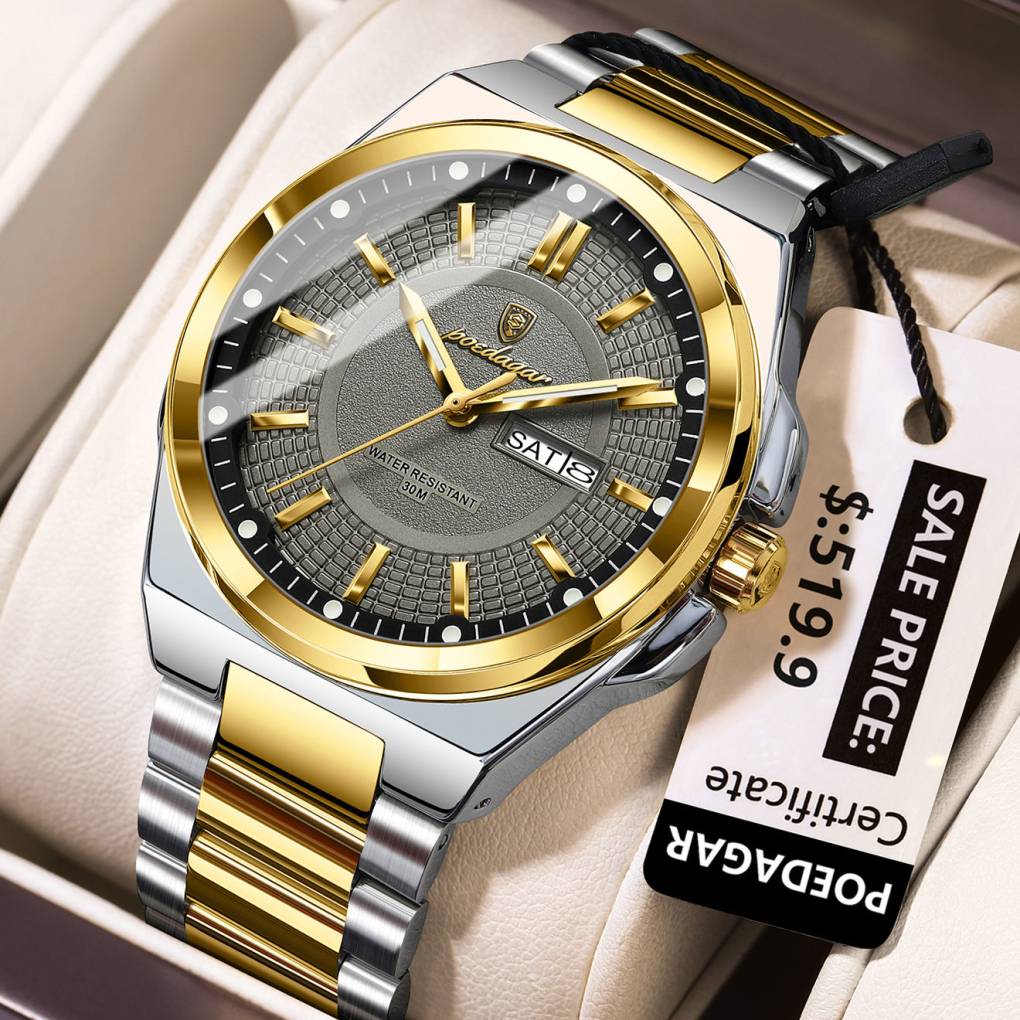 Poedagar 896 CH For Men - Silver Gold Gray