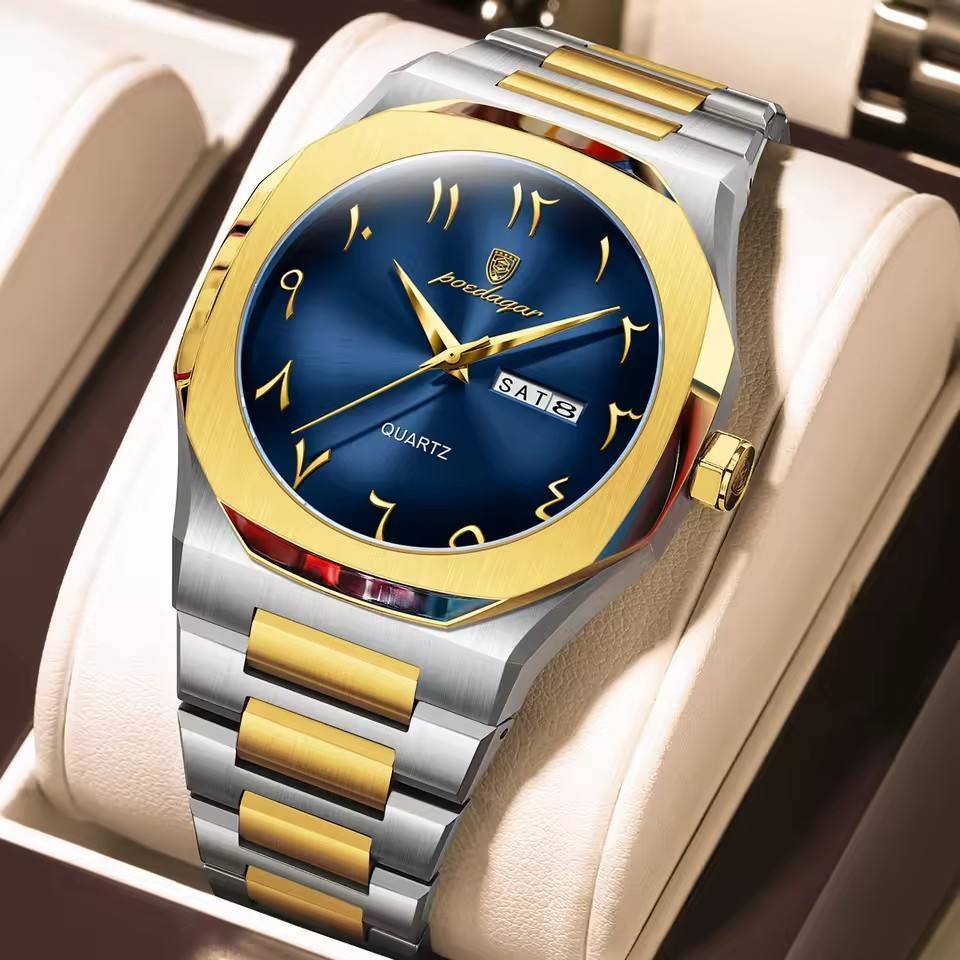 Poedagar 830 Men's Watch - Silver Gold  Blue