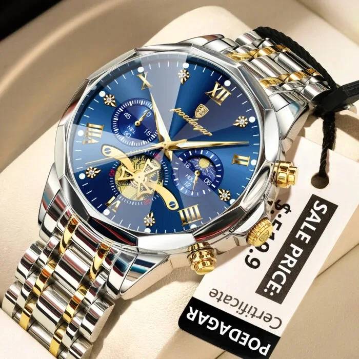 Poedagar 938 CH For Men - Silver Gold Blue