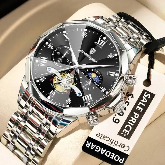 Poedagar 938 CH For Men - Silver Black