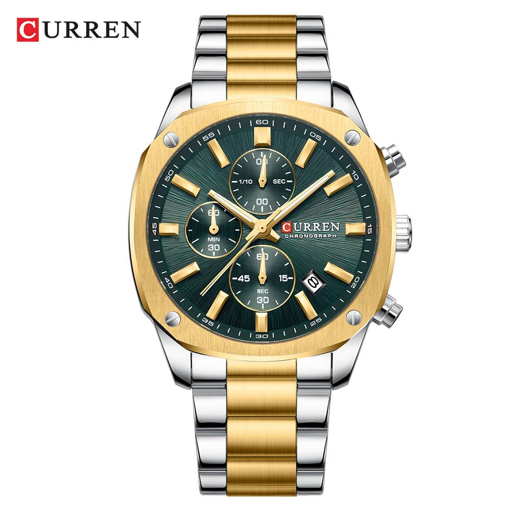 Curren 8490 CH For Men - Silver Gold Green