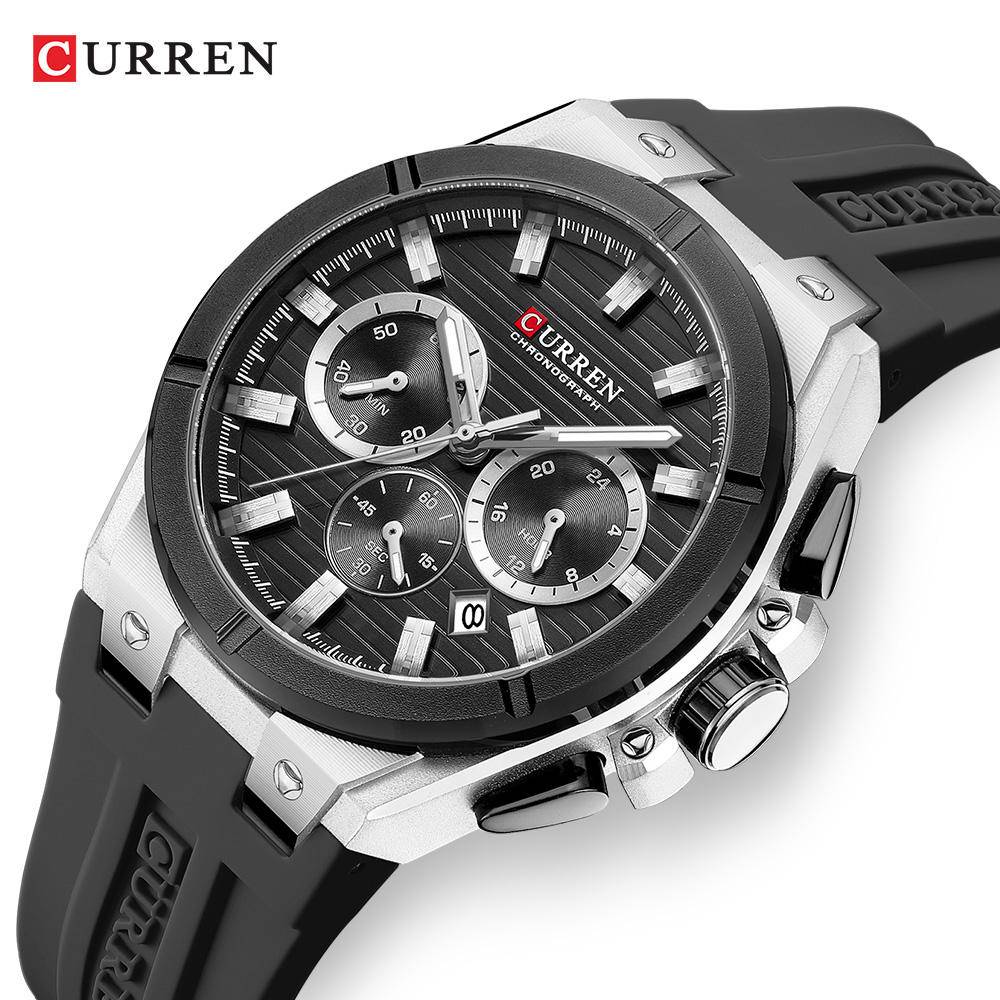 Curren 8487 Rubber Strap For Men - Silver Black
