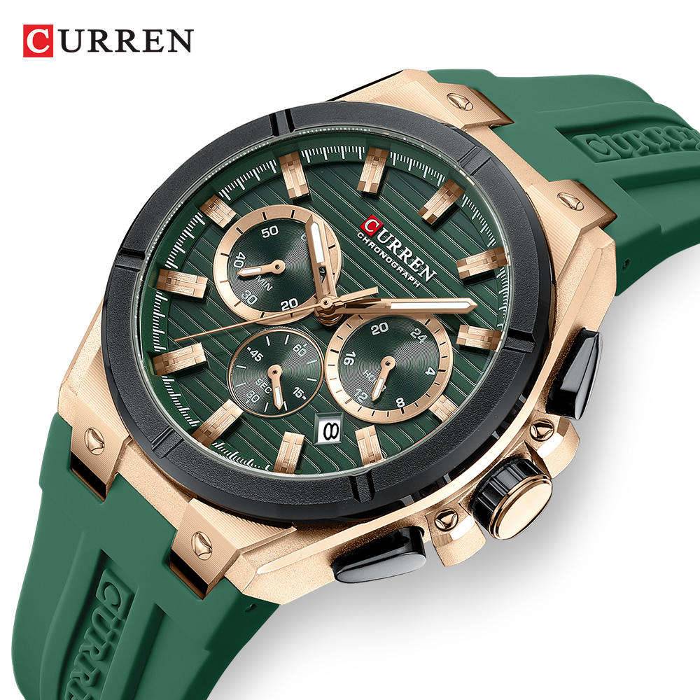 Curren 8487 Rubber Strap For Men - Rose Green