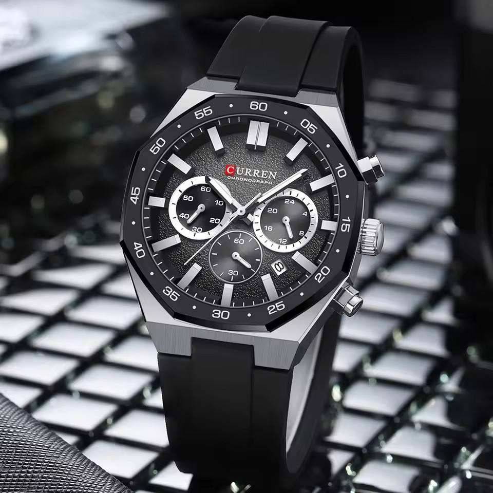 Curren 8489 Silicone Strap For Men - Silver Black