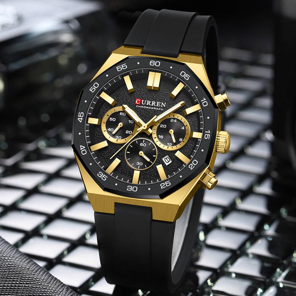 Curren 8489 Silicone Strap For Men - Black Gold