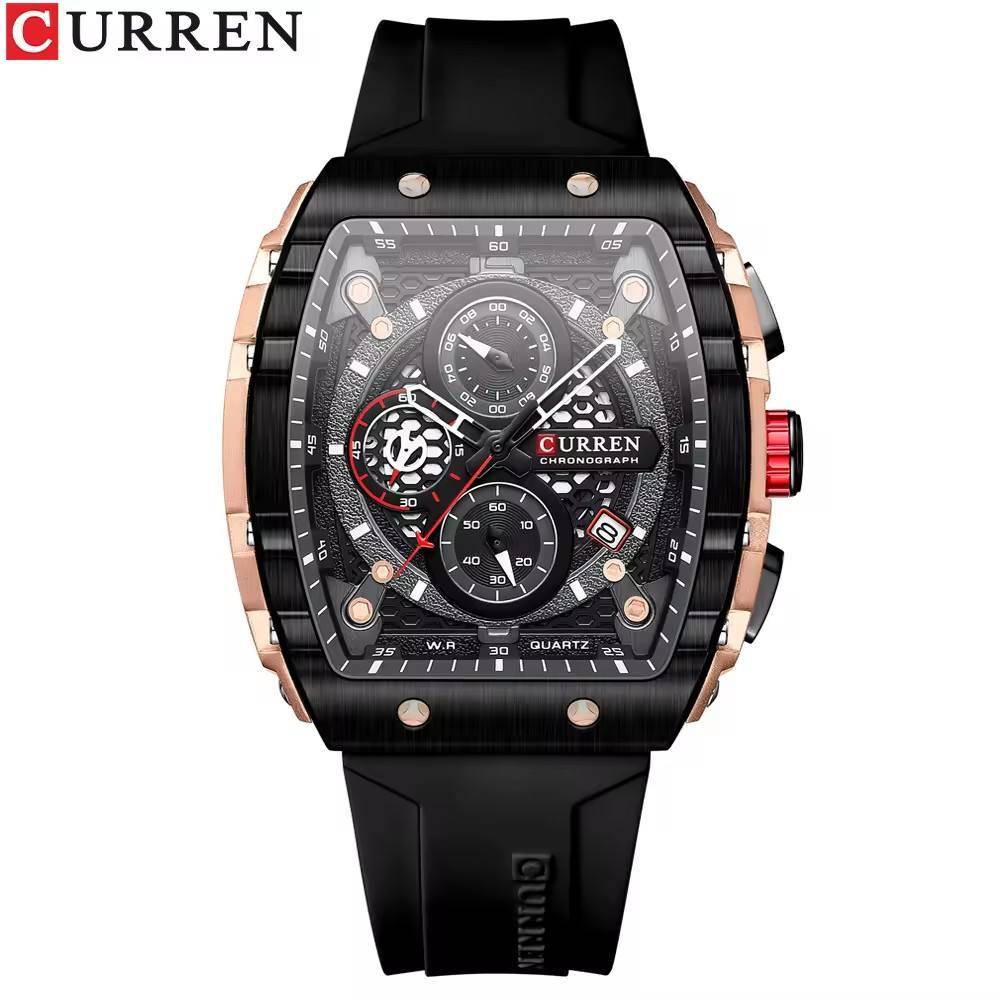 Curren 8442 Silicone Strap For Men - Black