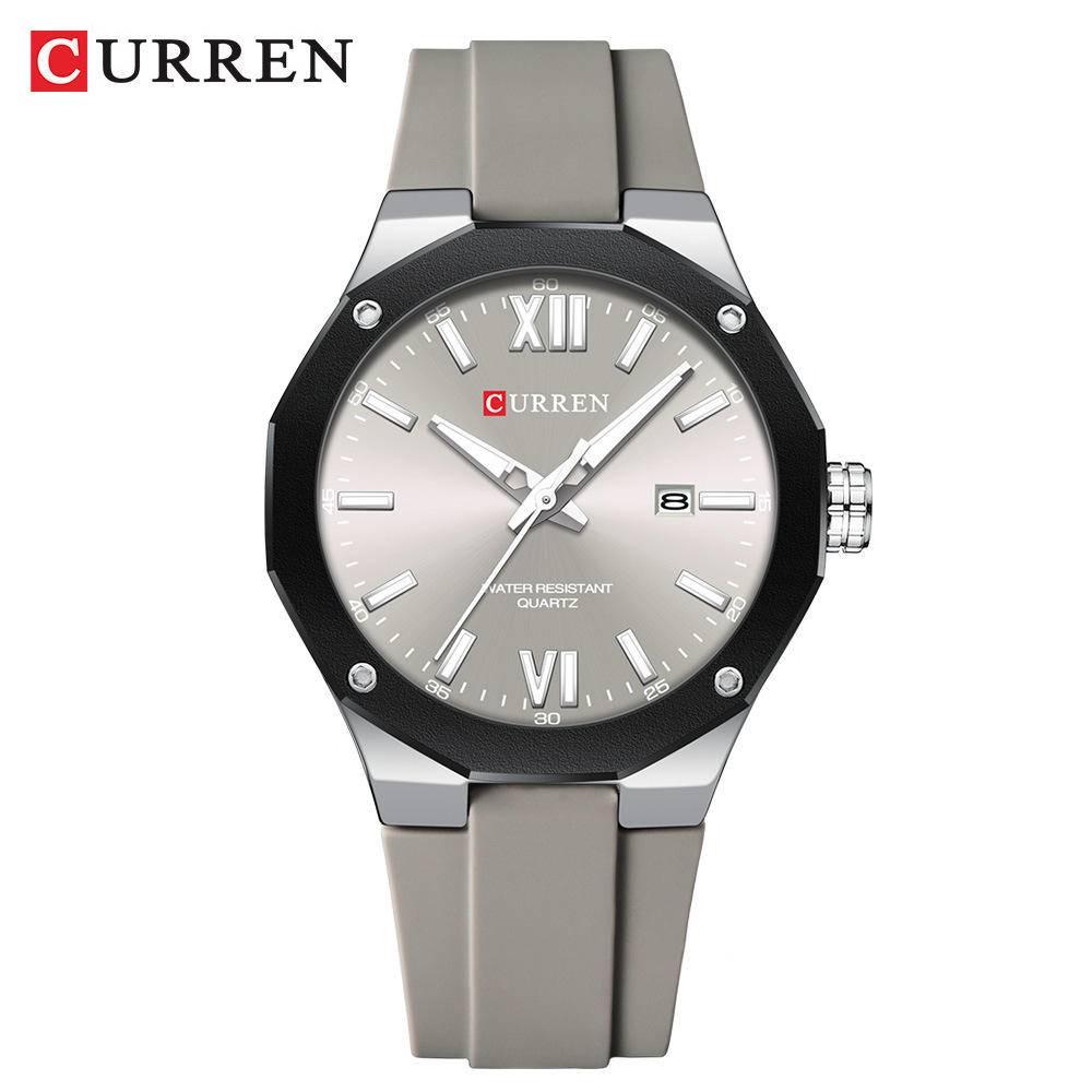 Curren 8465 Silicone Strap For Men - Silver Gray