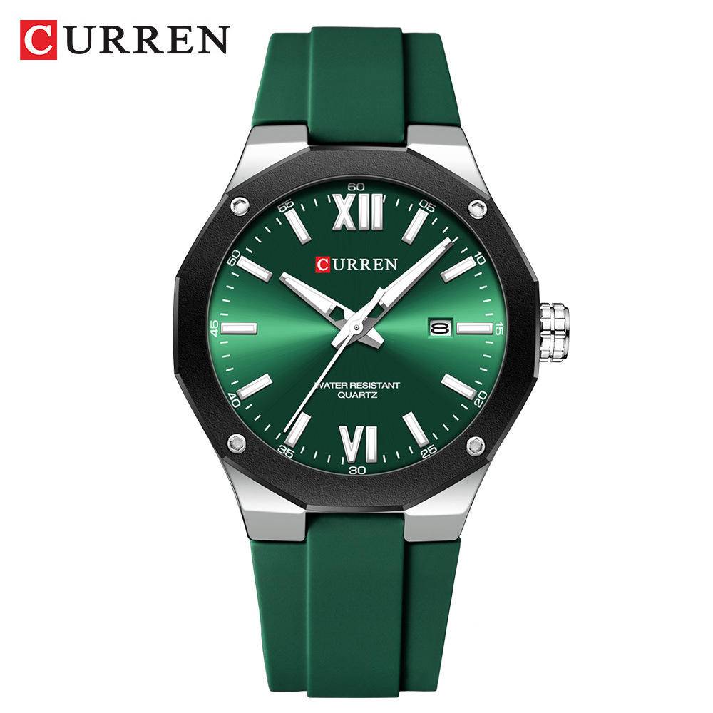 Curren 8465 Silicone Strap For Men - Silver Green