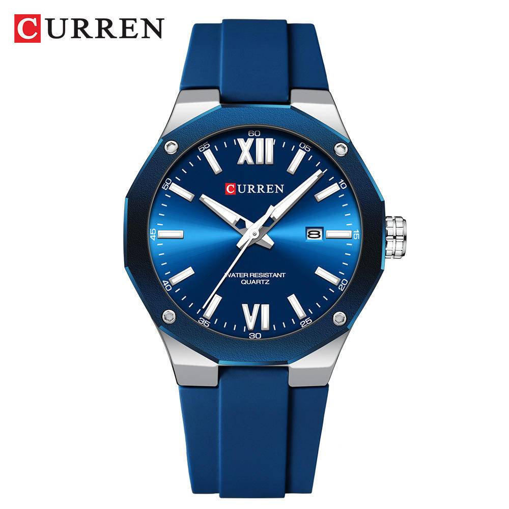 Curren 8465 Silicone Strap For Men - Silver Blue