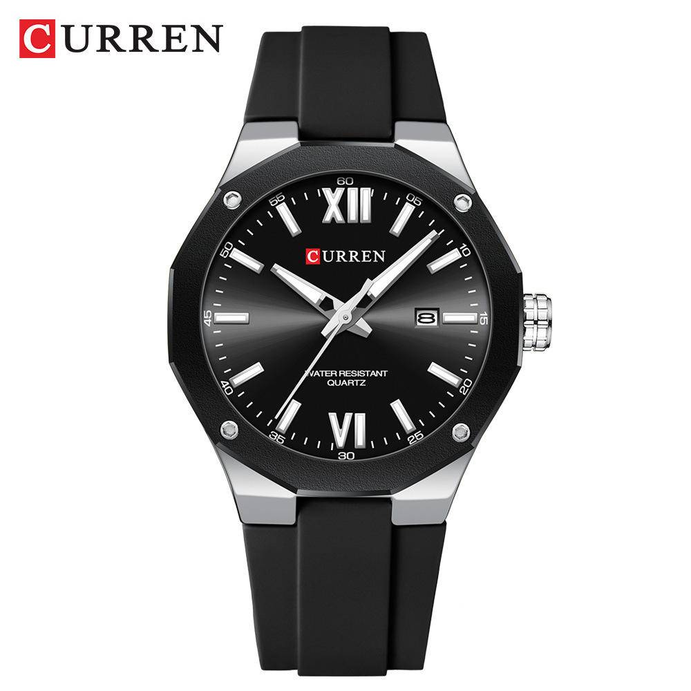 Curren 8465 Silicone Strap For Men - Silver Black