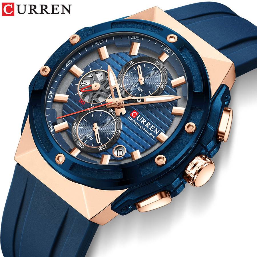 Curren 8462 Silicone Strap For Men - Blue Rose