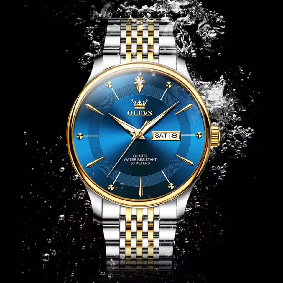 Olevs 9908 CH For Man - Silver Gold Blue