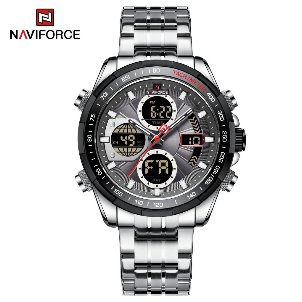 Naviforce 9197 CH For Men - Silver Black