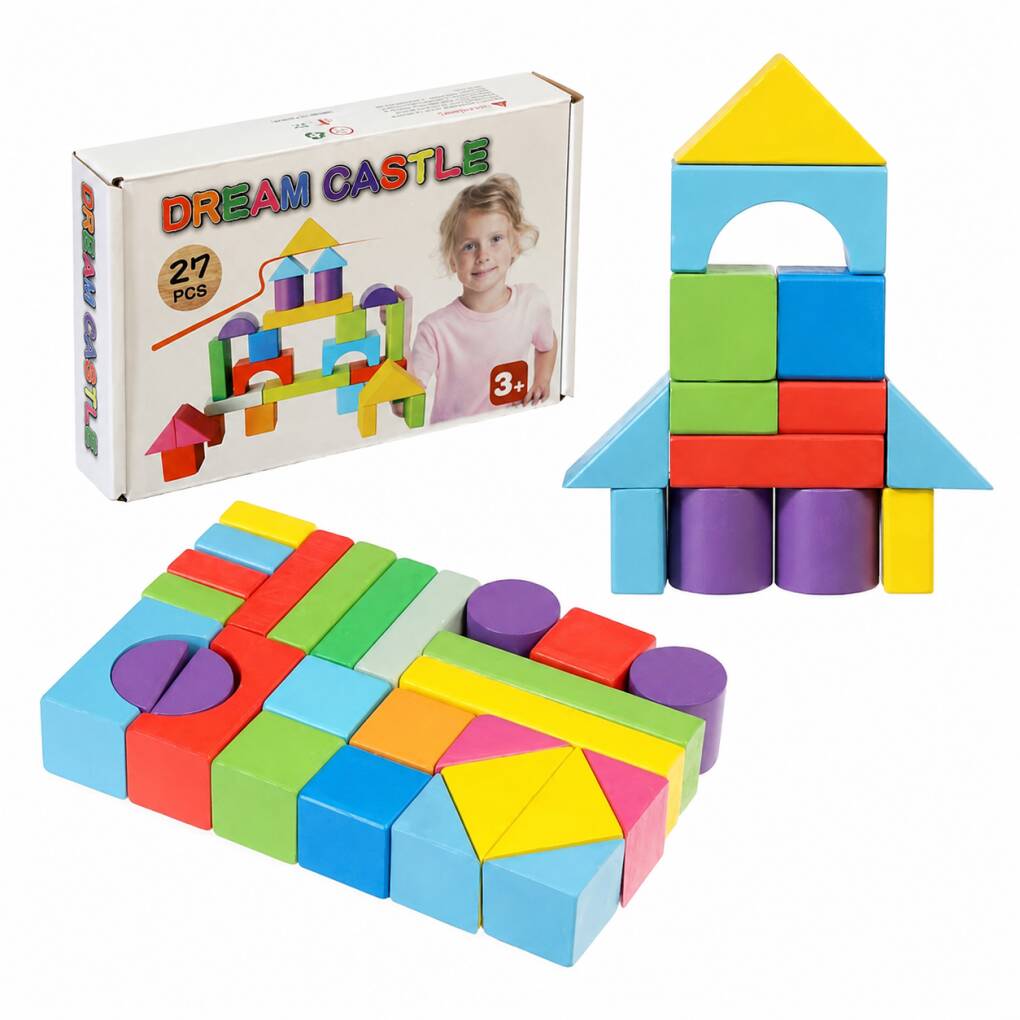 Wooden Geometric Building Blocks – 27 Pcs