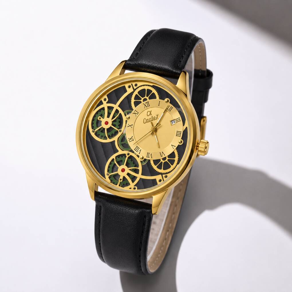 Caslex Roman Dial Belt Men's Watch - Gold