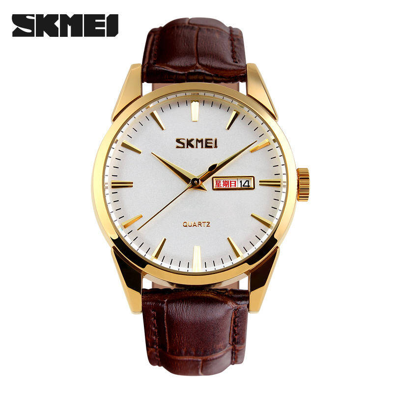 SKMEI 9073 L For Men Watch - Brown Gold White