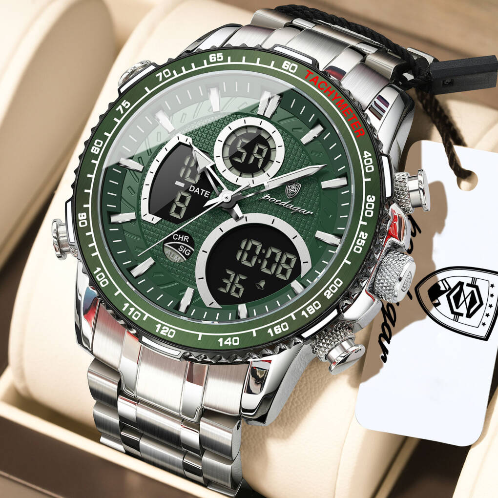 Poedagar E127 Men Watch - Silver Green