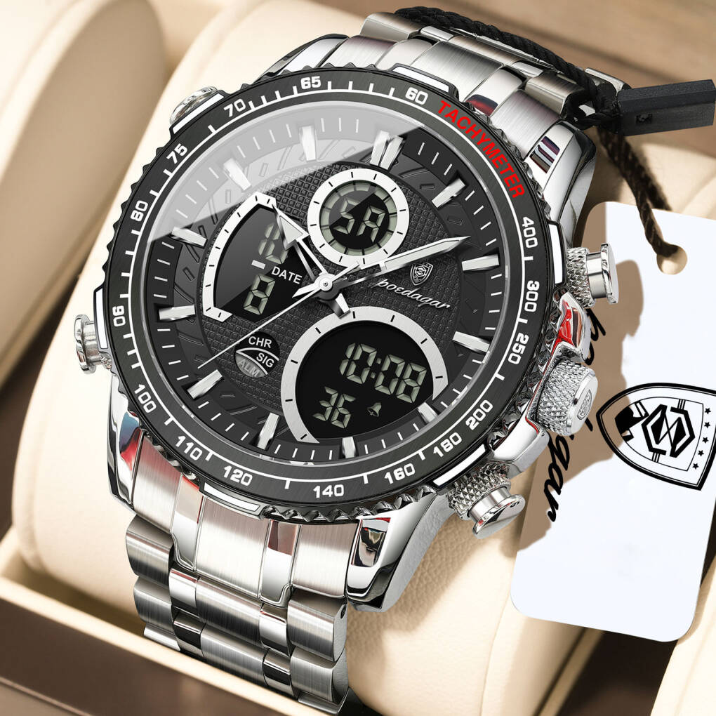 Poedagar E127 Men Watch - Silver Black