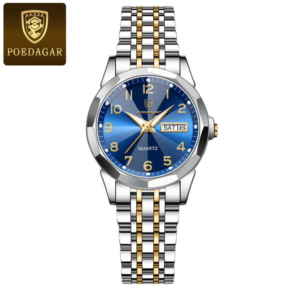 Poedagar 3076 Women Watch - Silver Gold Blue