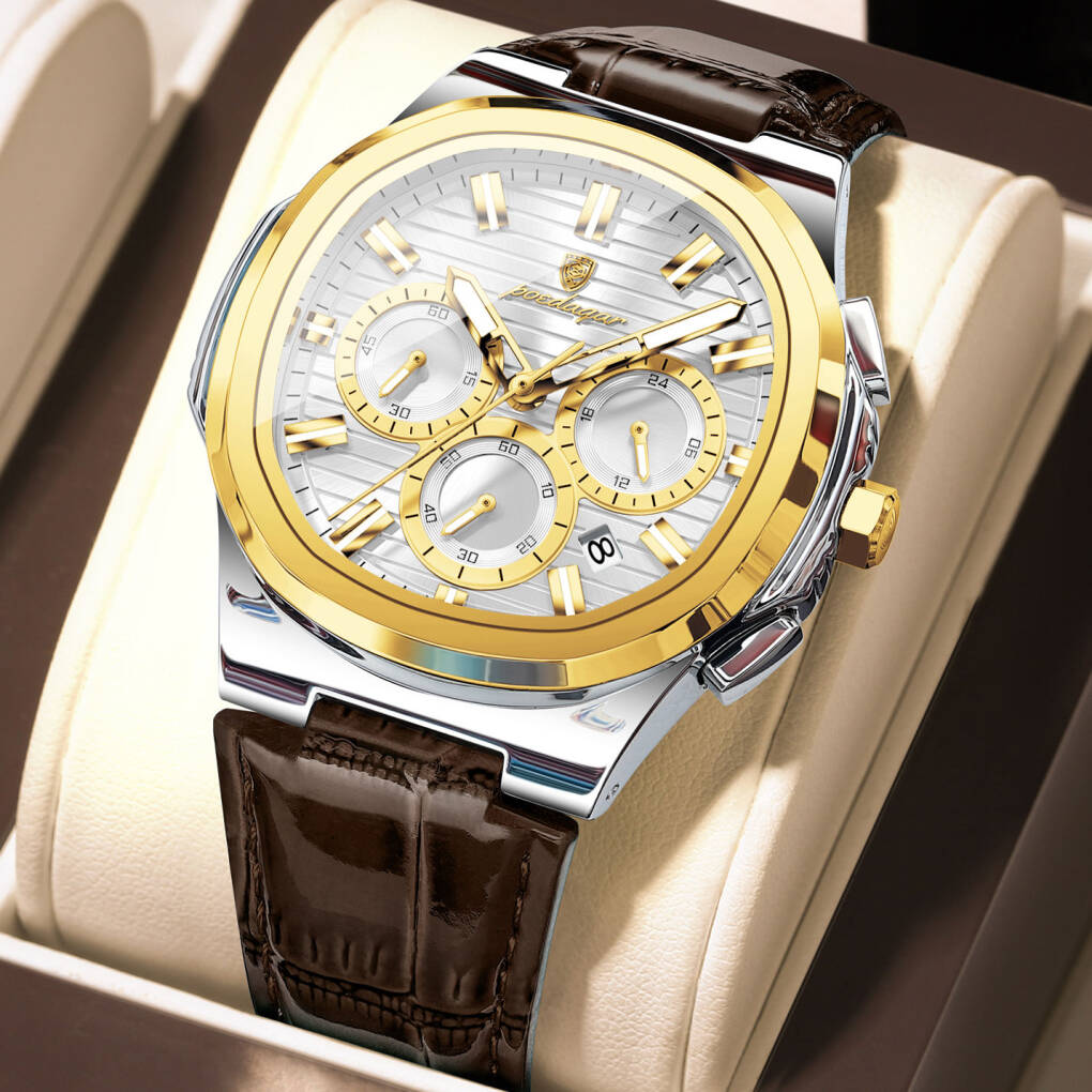 Poedagar 834 L For Men Watch - Brown Gold White