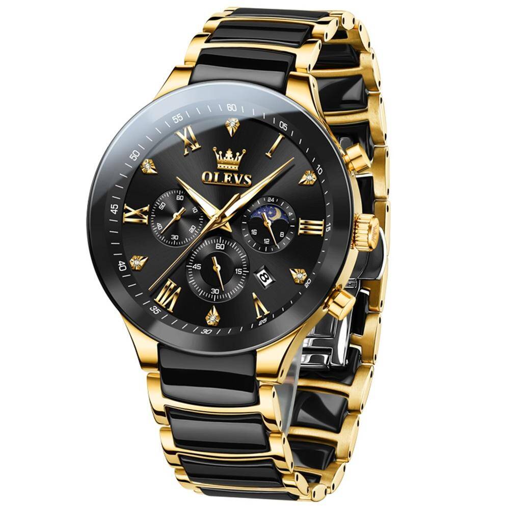 OLEVS 7004 Men's Ceramic Quartz Watch - Black Gold