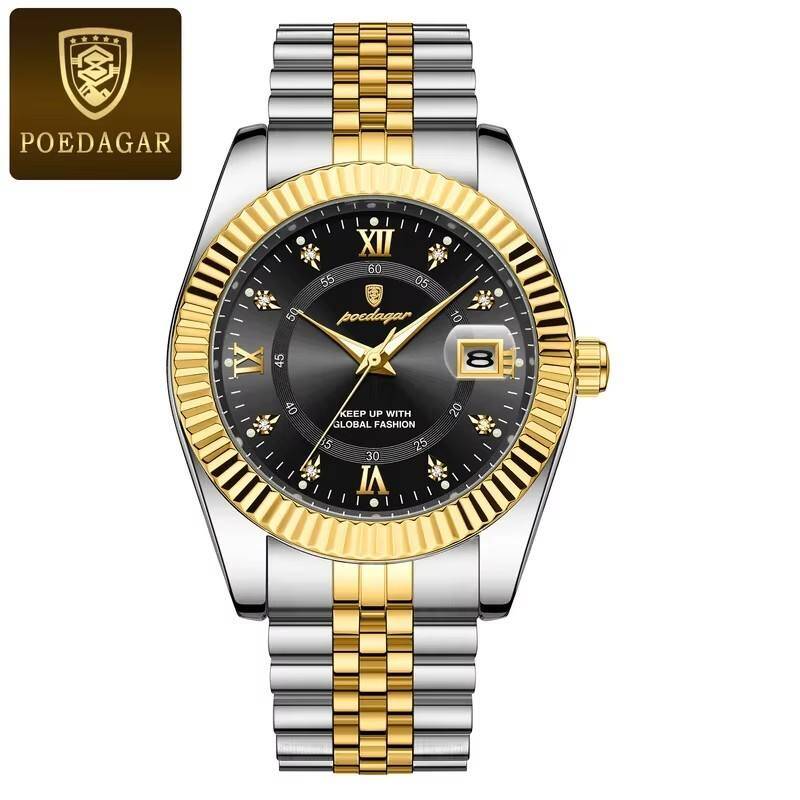 POEDAGAR 910 Men's Watch - Silver Gold Black