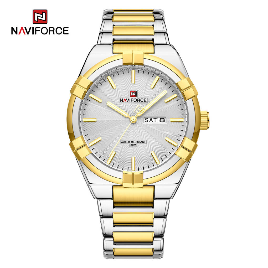 Naviforce 9218 CH For Men - Silver Gold White